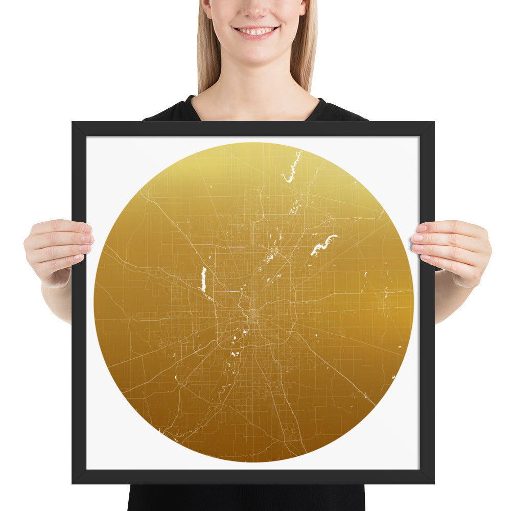 Indianapolis Gold on White Framed Map