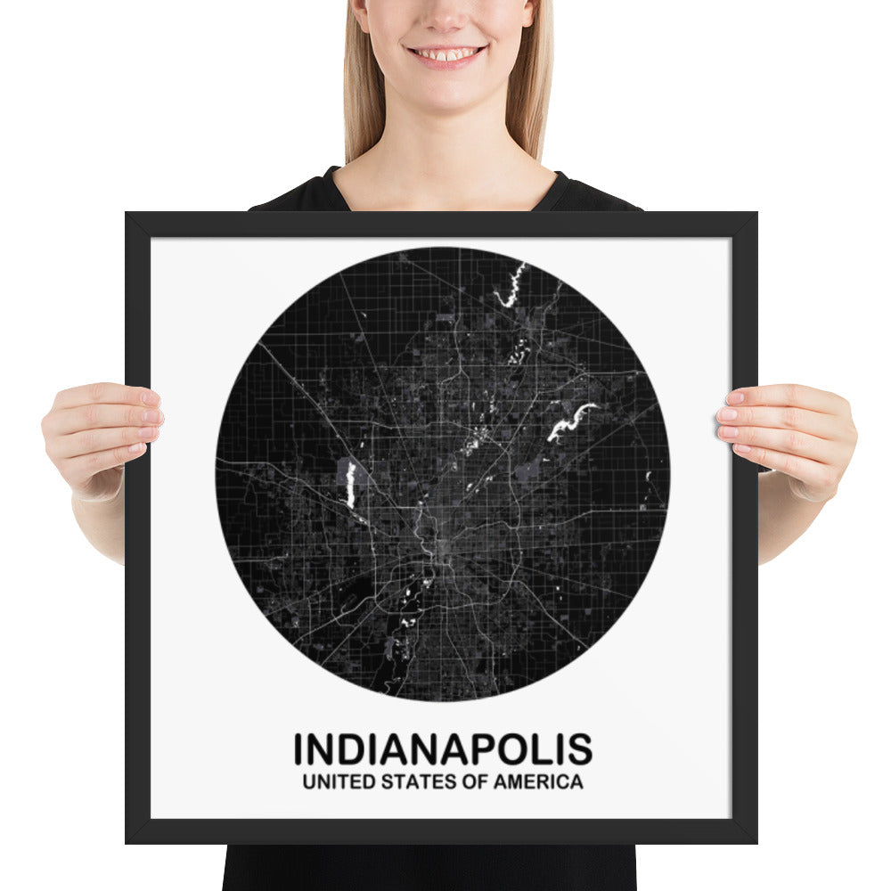 Indianapolis Circular Black Framed Map