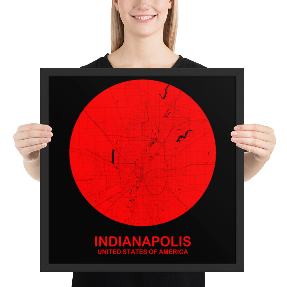 Indianapolis Circular Red Framed Map