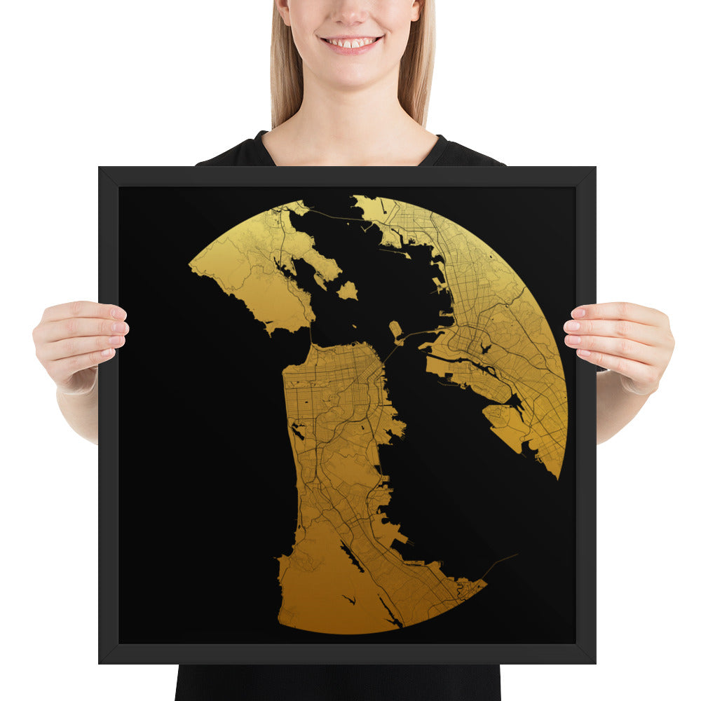 San Francisco Gold on Black Framed Map