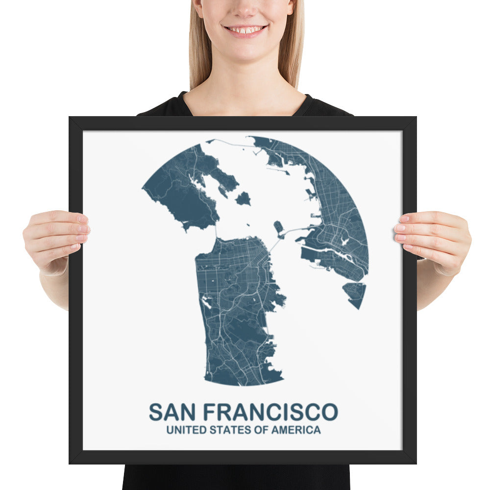 San Francisco Circular Blue Framed Map