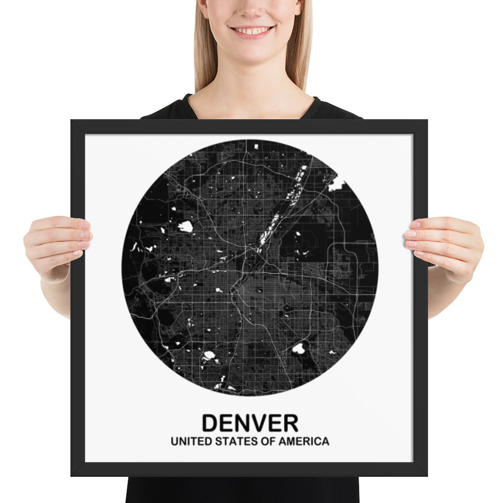 Denver Circular Black Framed Map