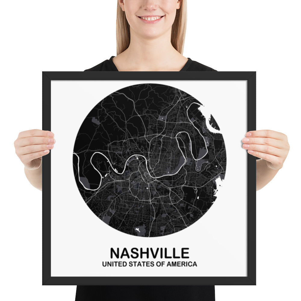 Nashville Circular Black Framed Map