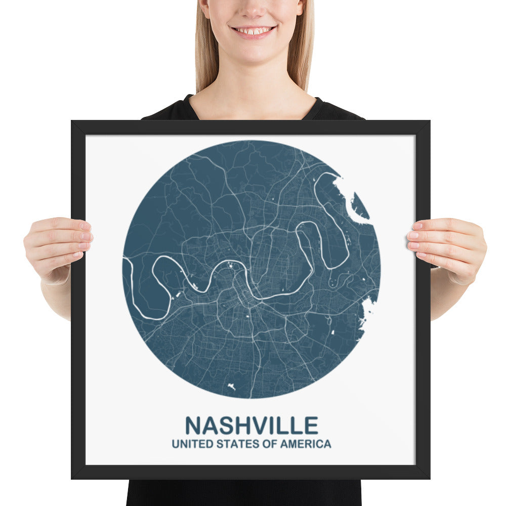 Nashville Circular Blue Framed Map