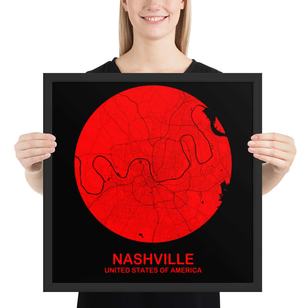 Nashville Circular Red Framed Map