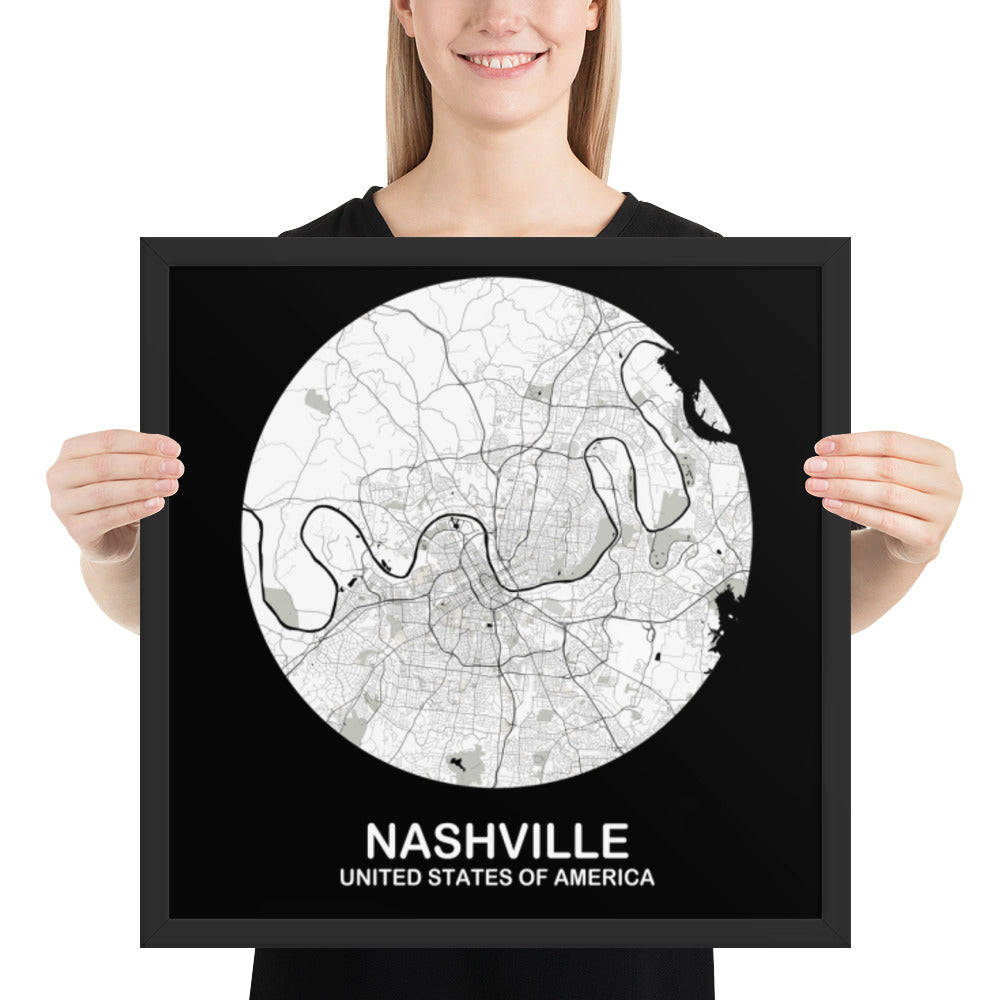 Nashville Circular White Framed Map