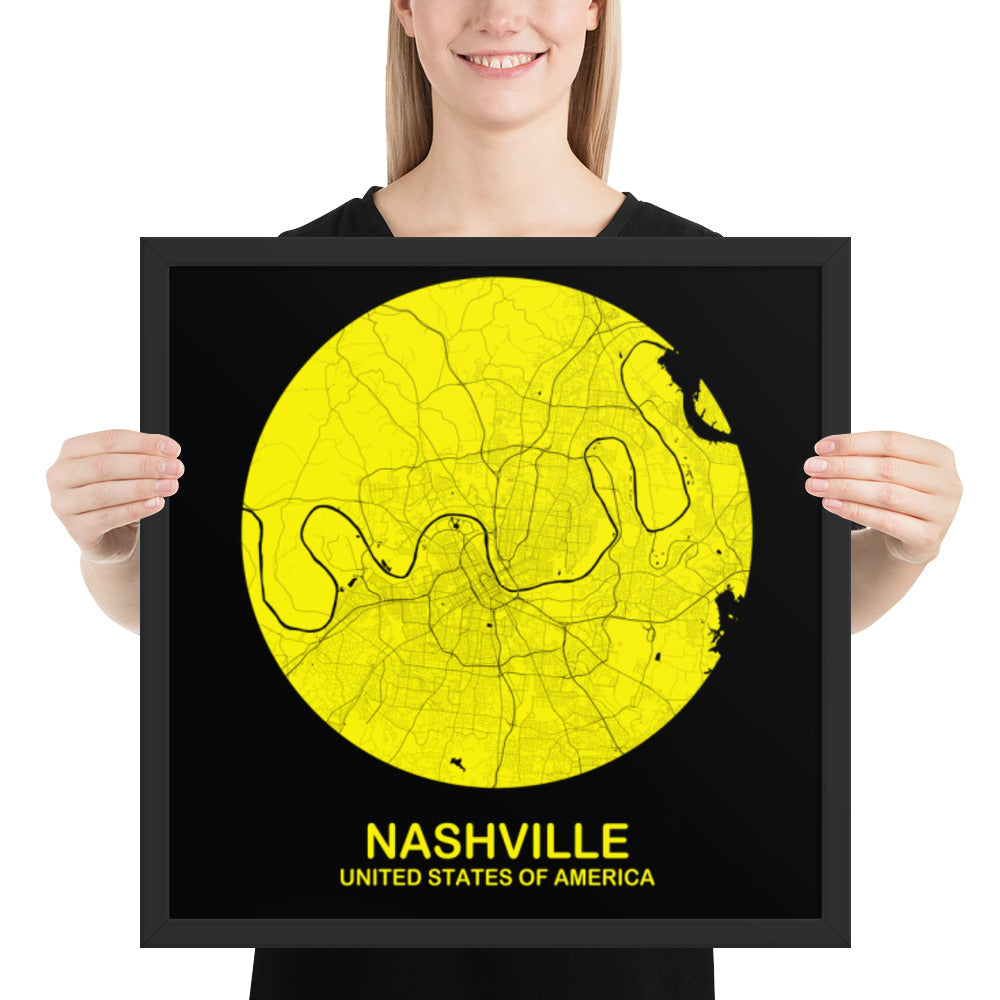 Nashville Circular Yellow Framed Map