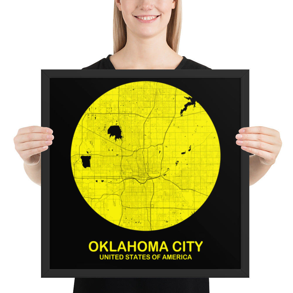 Oklahoma City Circular Yellow Framed Map