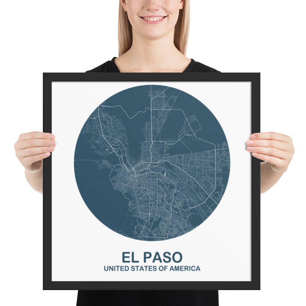 El Paso Circular Blue Framed Map