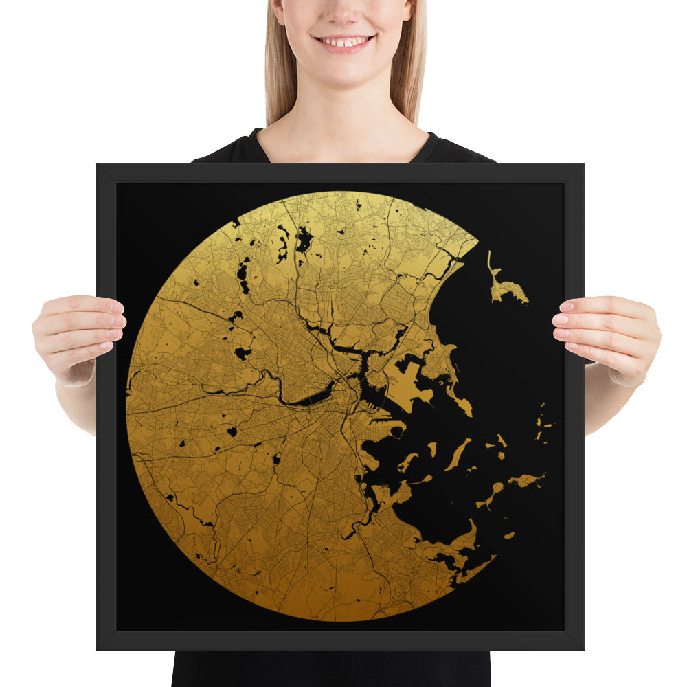 Boston Gold on Black Framed Map