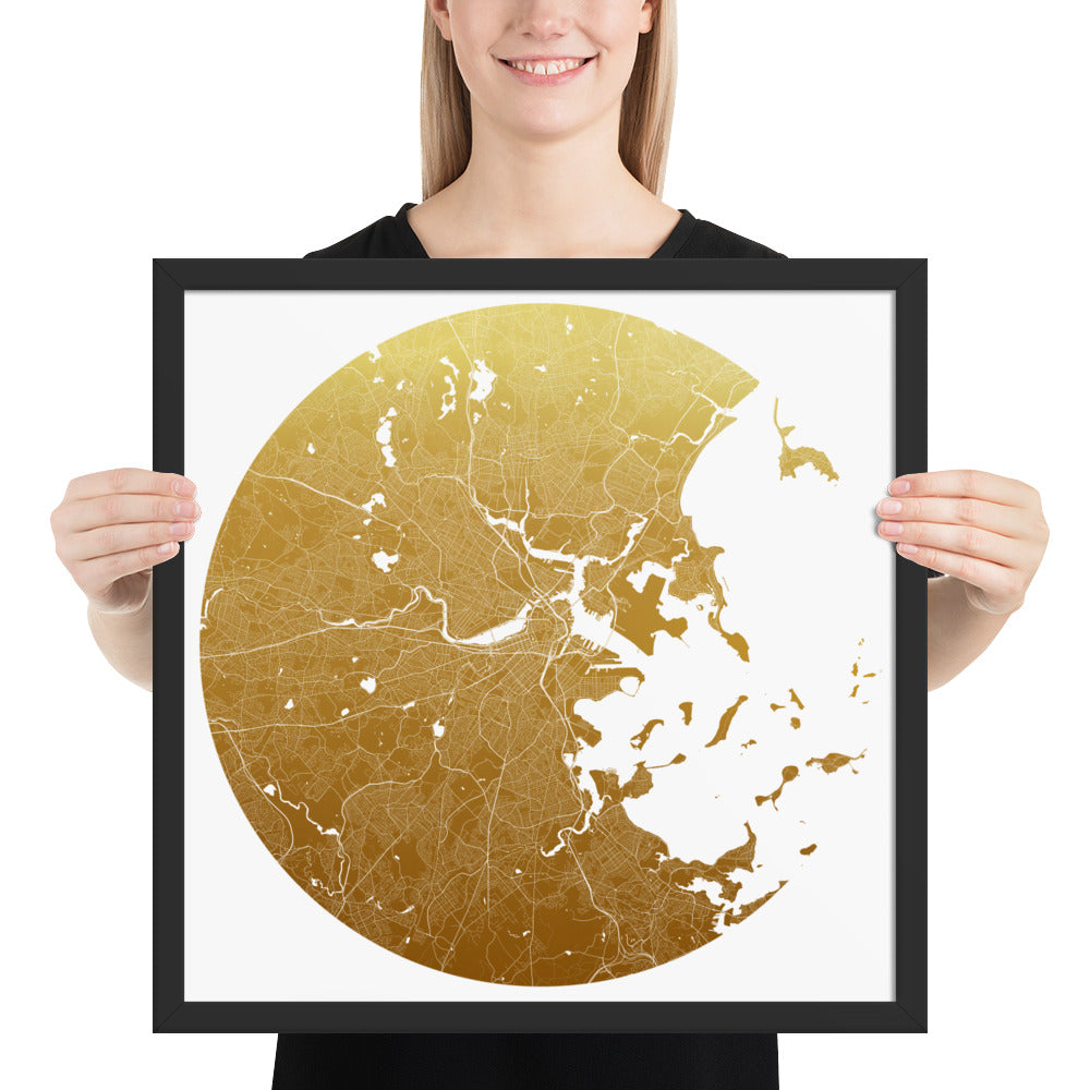 Boston Gold on White Framed Map