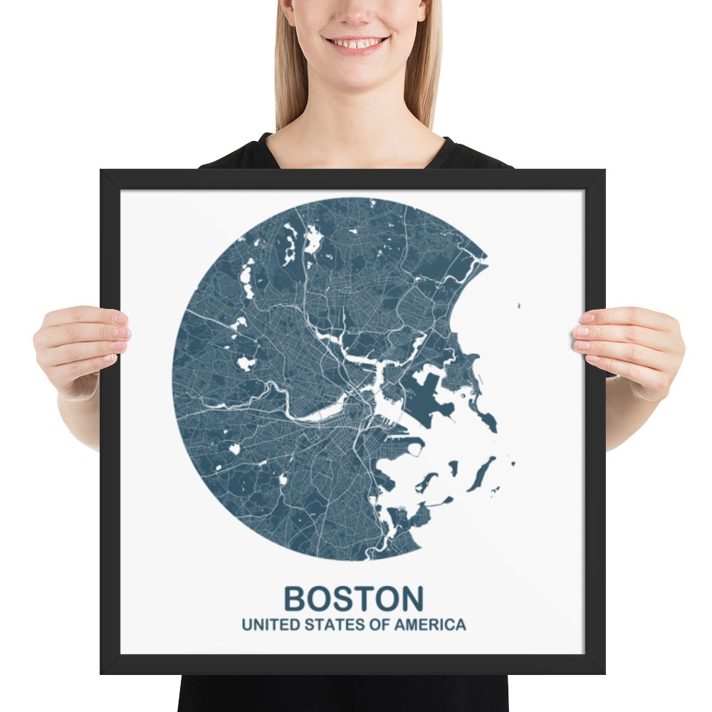 Boston Circular Blue Framed Map