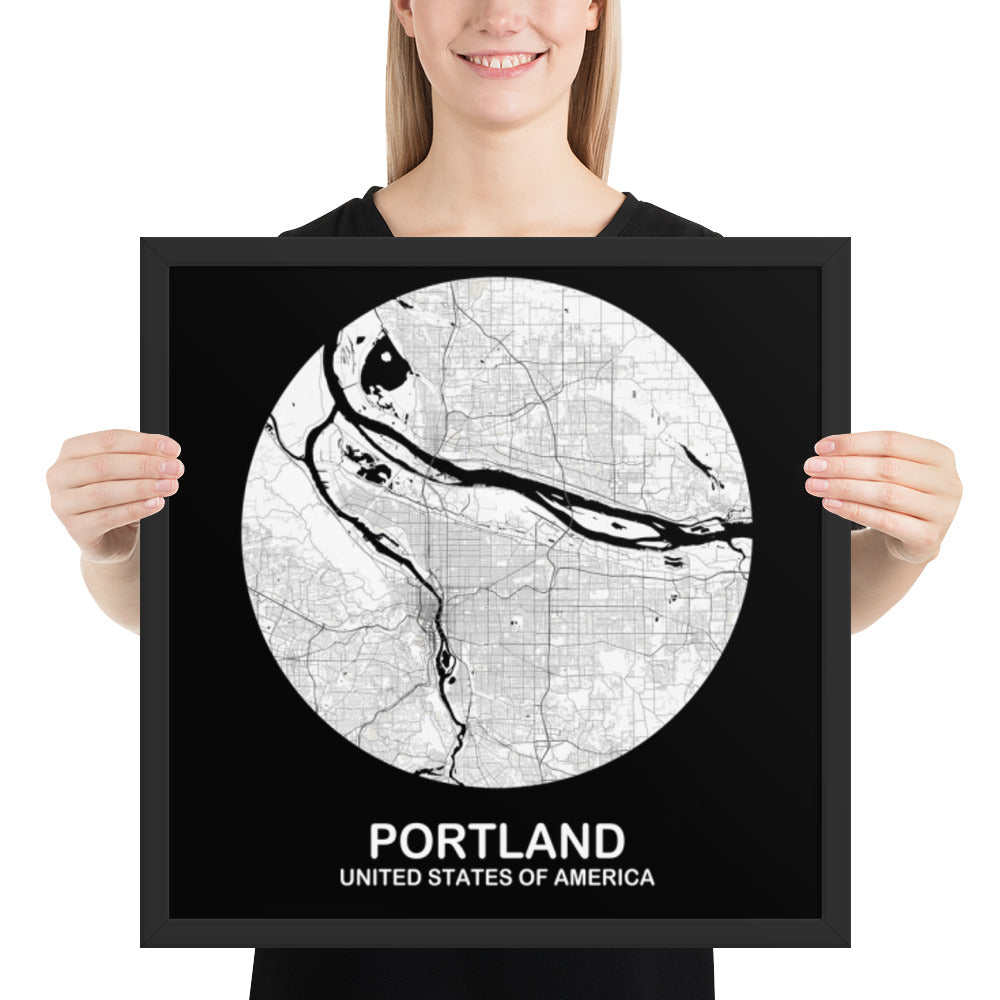 Portland Circular White Framed Map