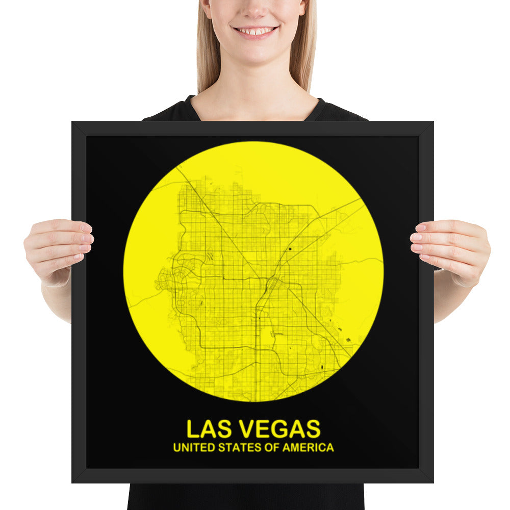 Las Vegas Circular Yellow Framed Map