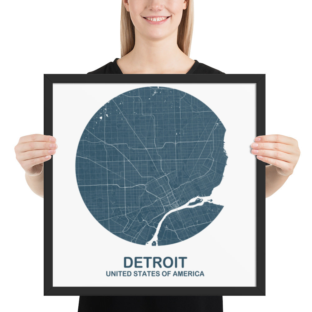 Detroit Circular Blue Framed Map