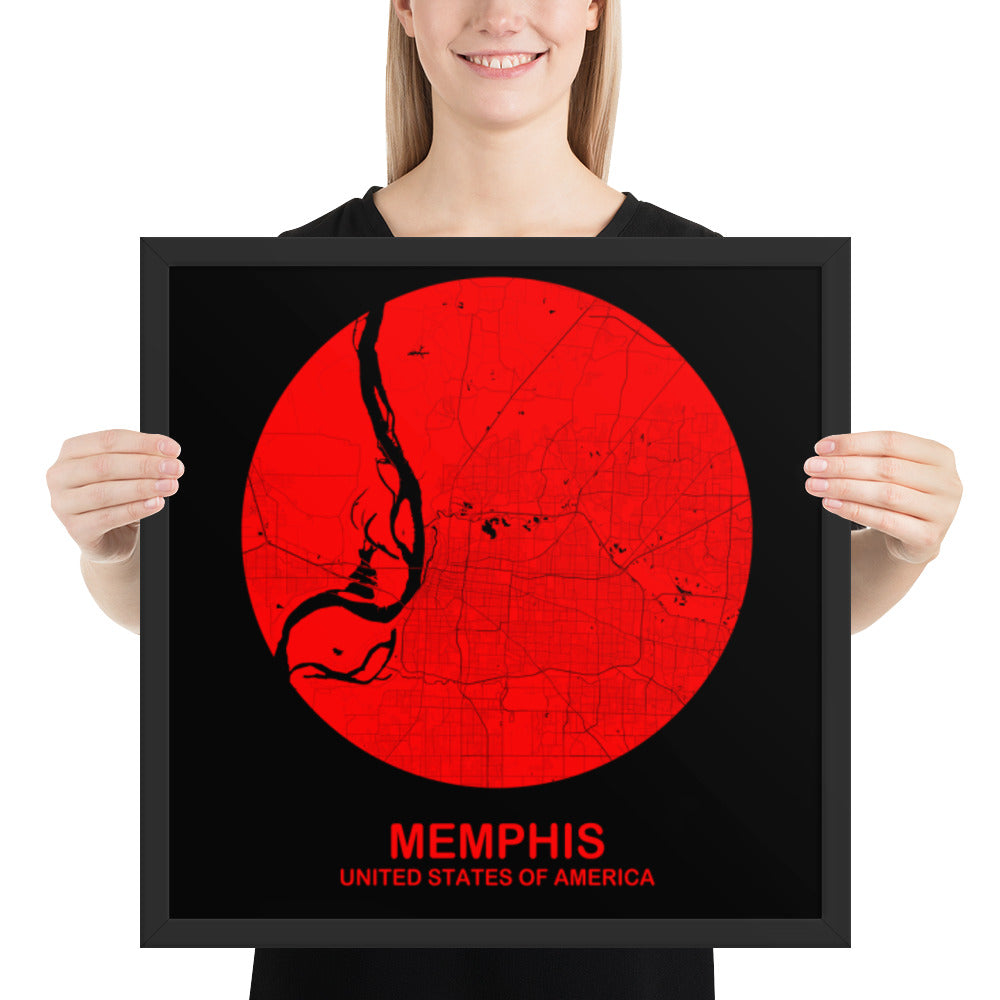 Memphis Circular Red Framed Map