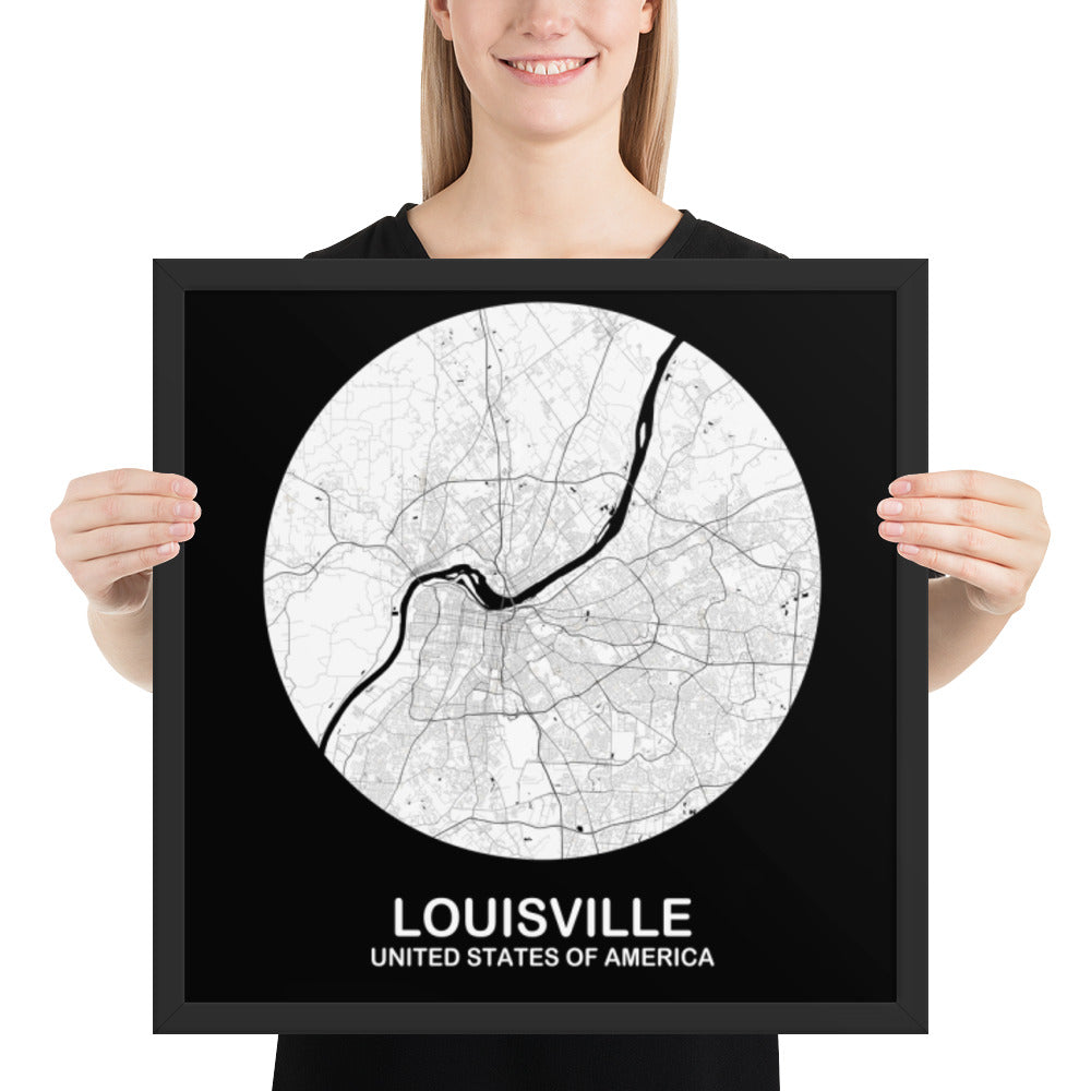 Louisville Circular White Framed Map