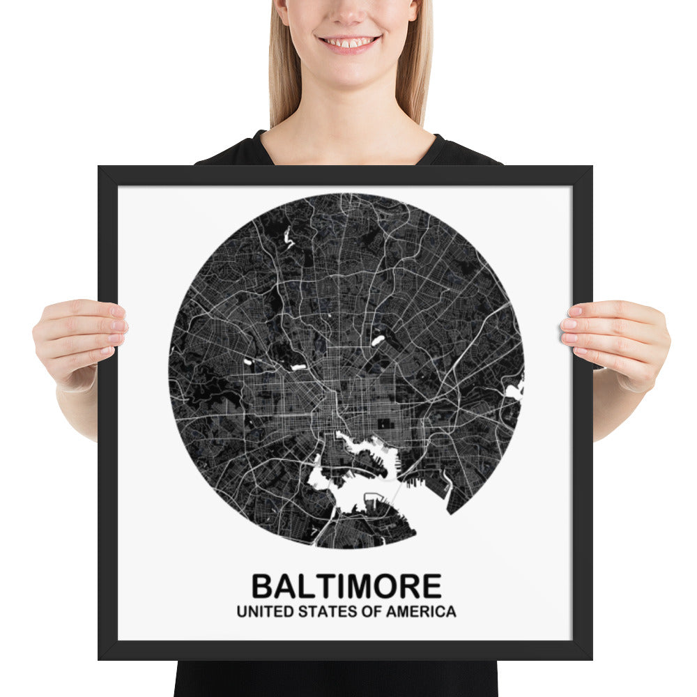 Baltimore Circular Black Framed Map