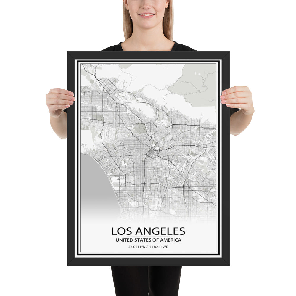 Los Angeles White Framed Map