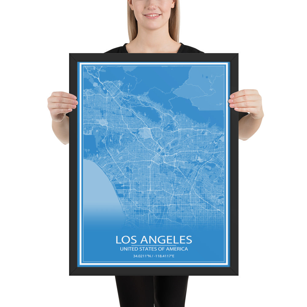 Los Angeles Blue and White Framed Map