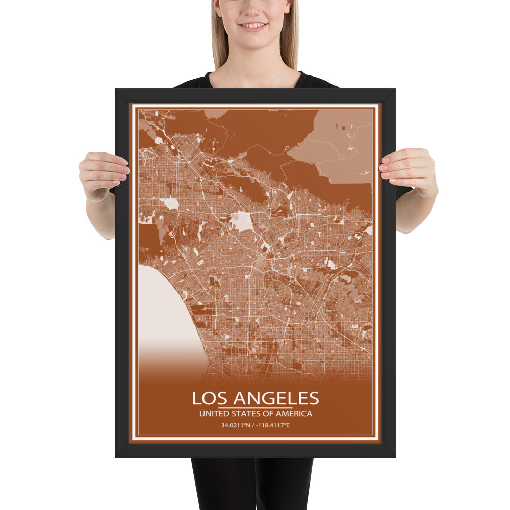 Los Angeles Brown and White Framed Map