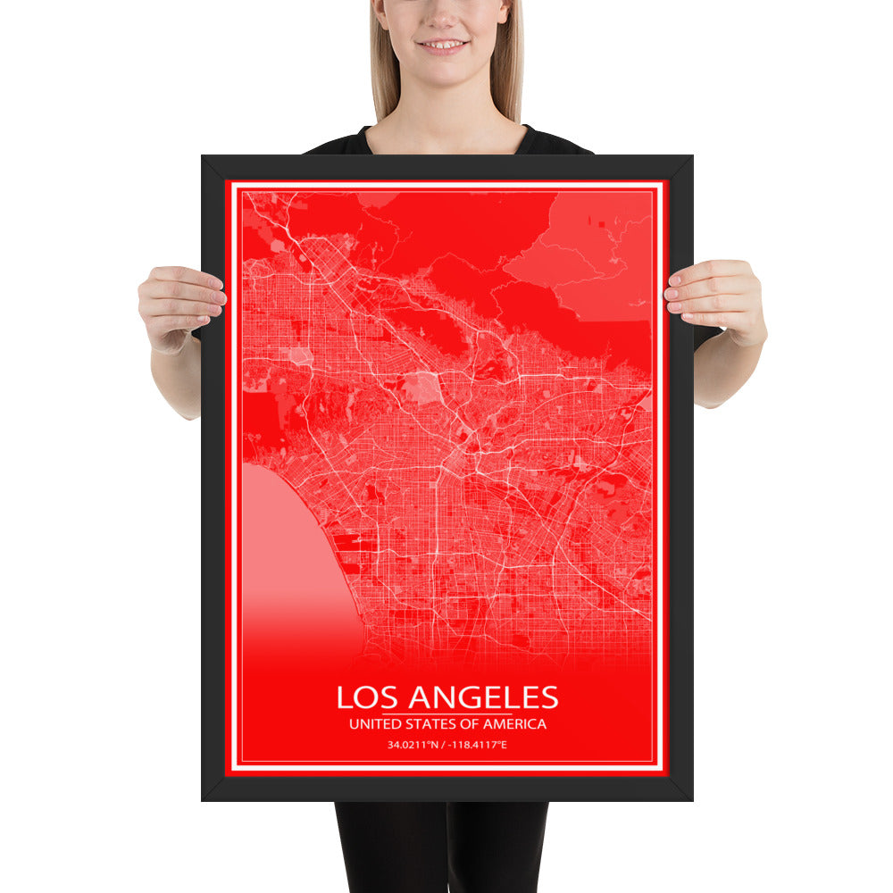 Los Angeles Red and White Framed Map