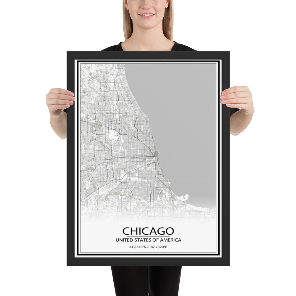 Chicago White Framed Map