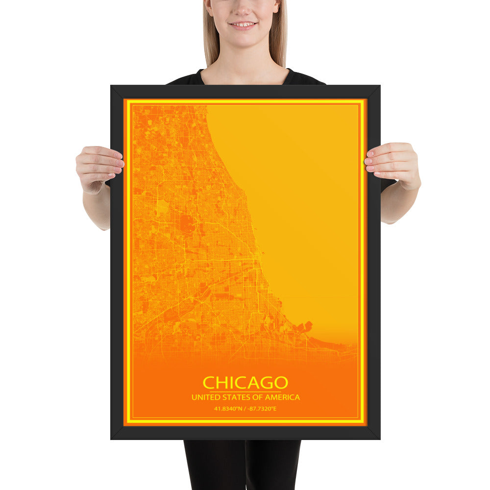 Chicago Orange and Yellow Framed Map