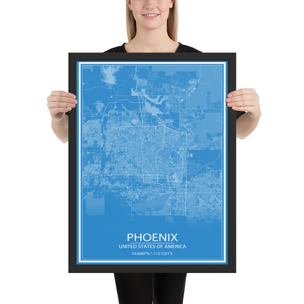 Phoenix Blue and White Framed Map