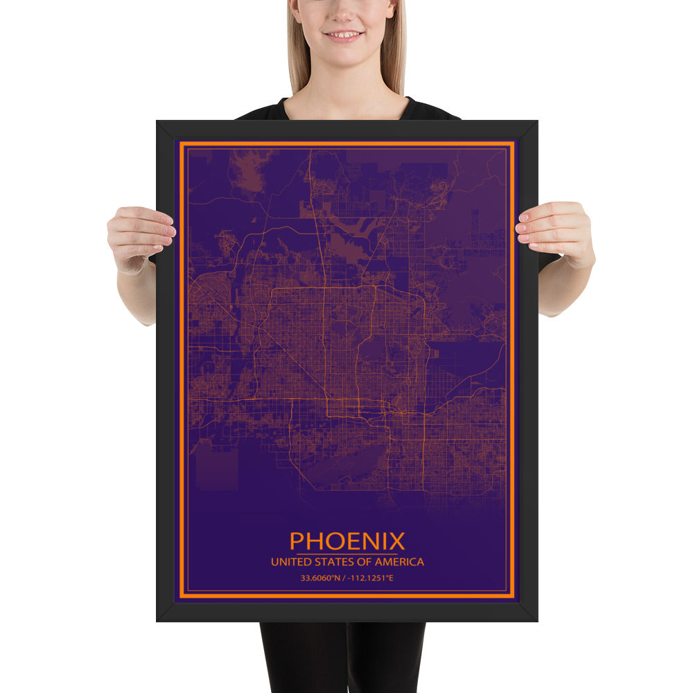 Phoenix Purple and Orange Framed Map