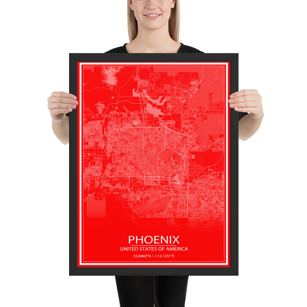 Phoenix Red and White Framed Map