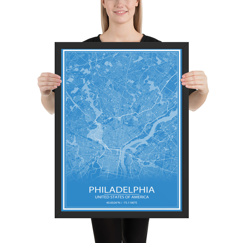 Philadelphia Blue and White Framed Map