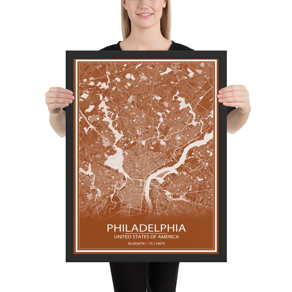 Philadelphia Brown and White Framed Map