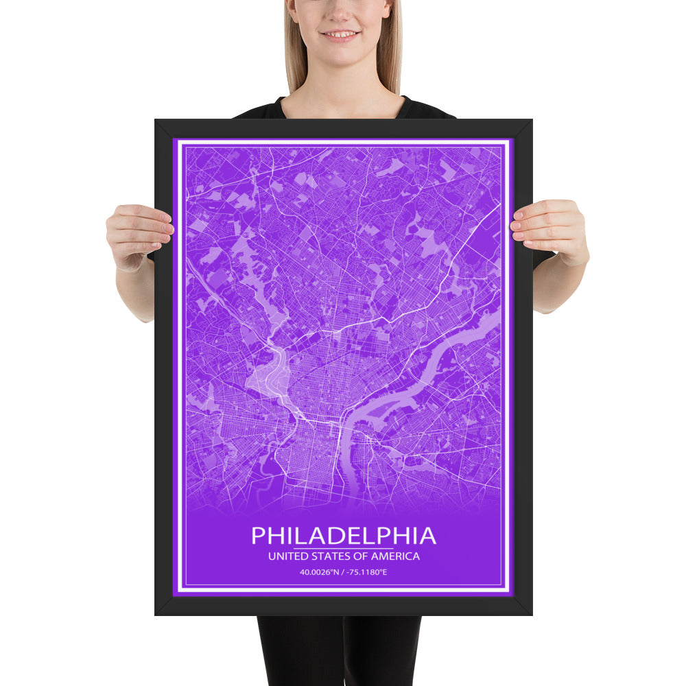 Philadelphia Purple and White Framed Map