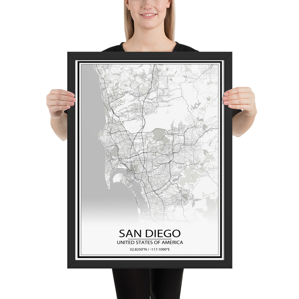 San Diego White Framed Map