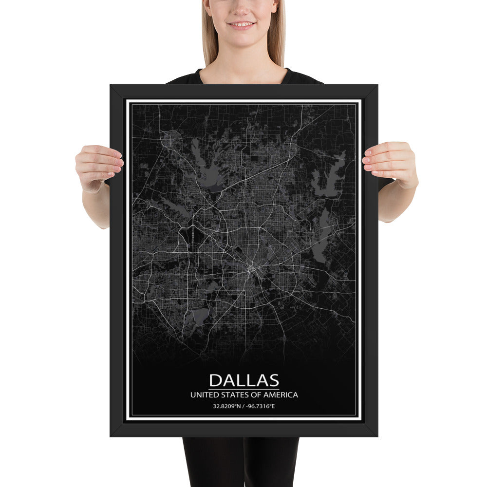 Dallas Black Framed Map