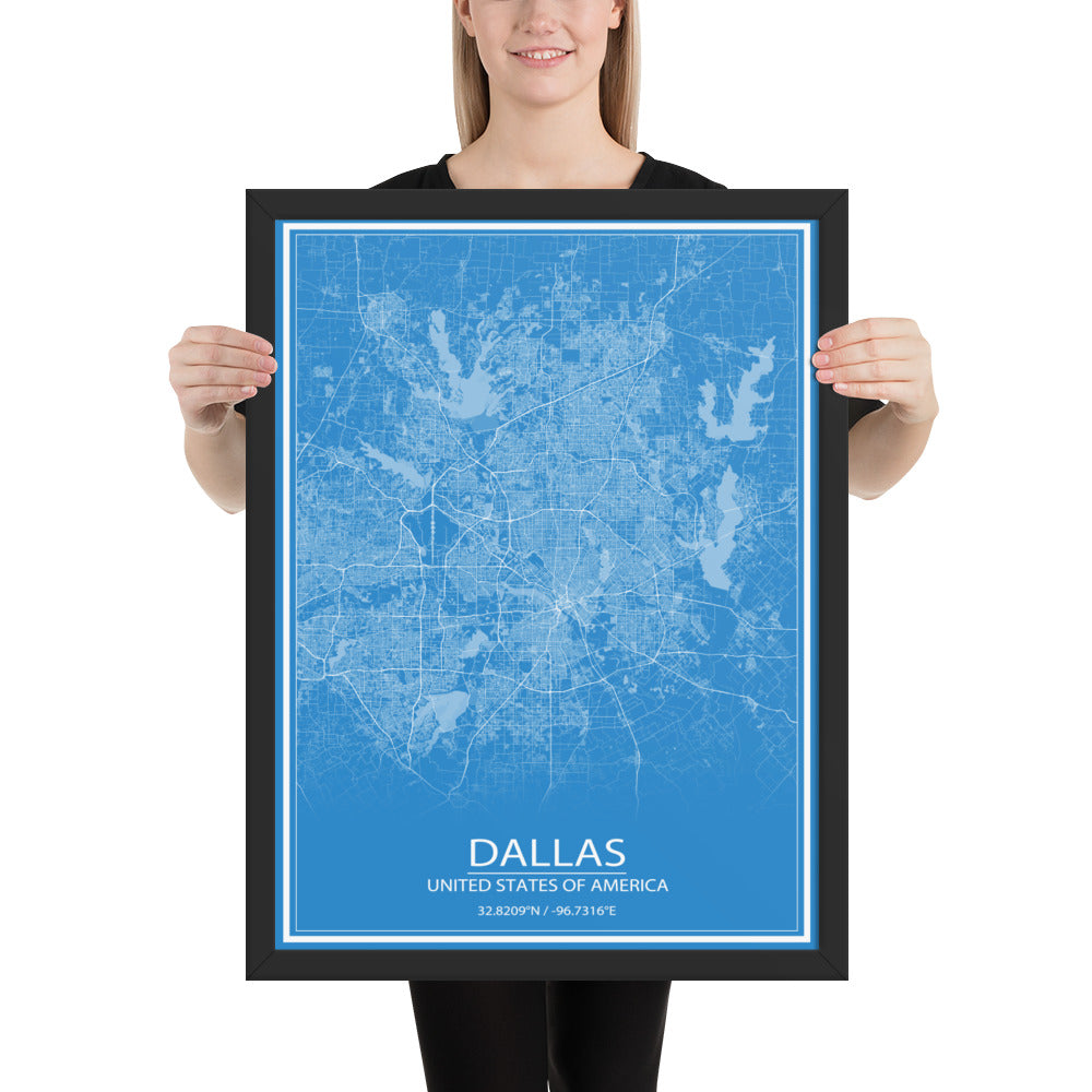 Dallas Blue and White Framed Map