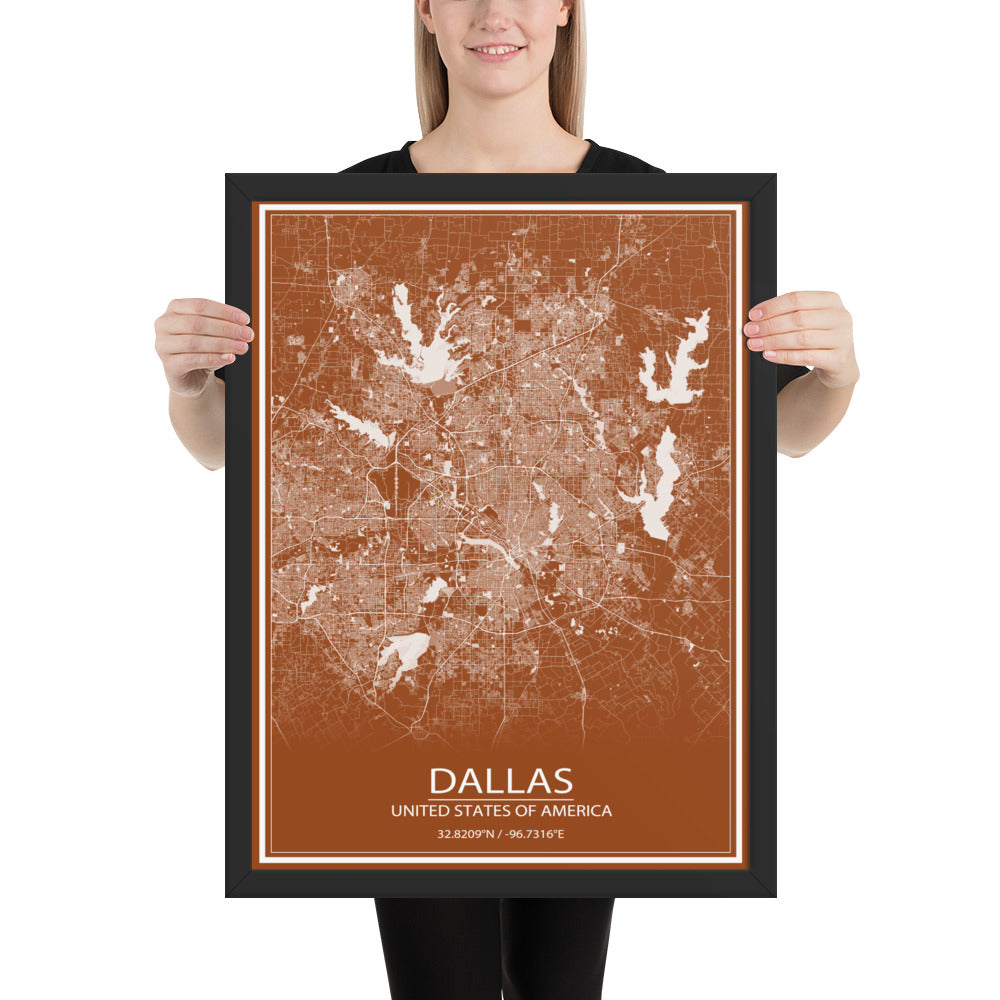 Dallas Brown and White Framed Map