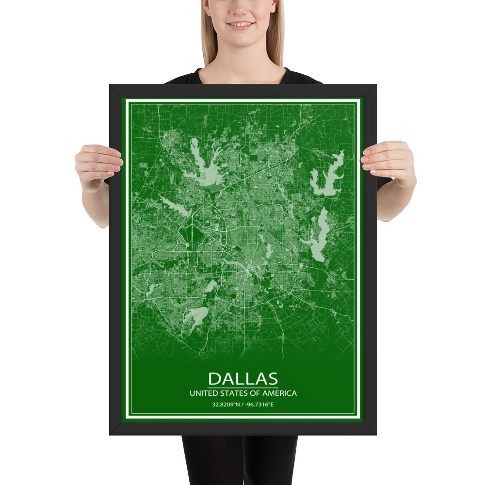 Dallas Green and White Framed Map