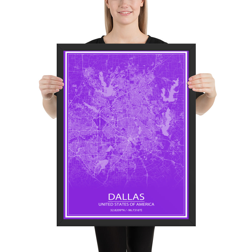 Dallas Purple and White Framed Map