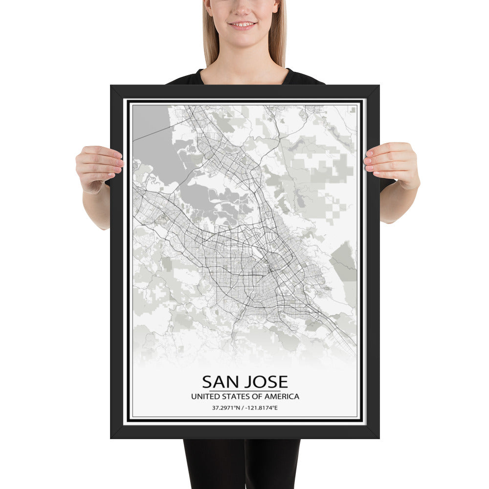 San Jose White Framed Map