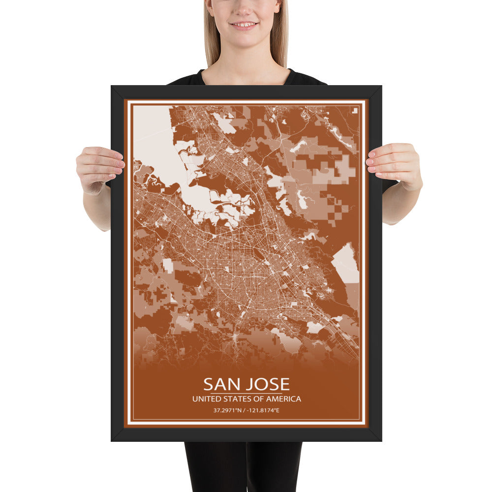 San Jose Brown and White Framed Map