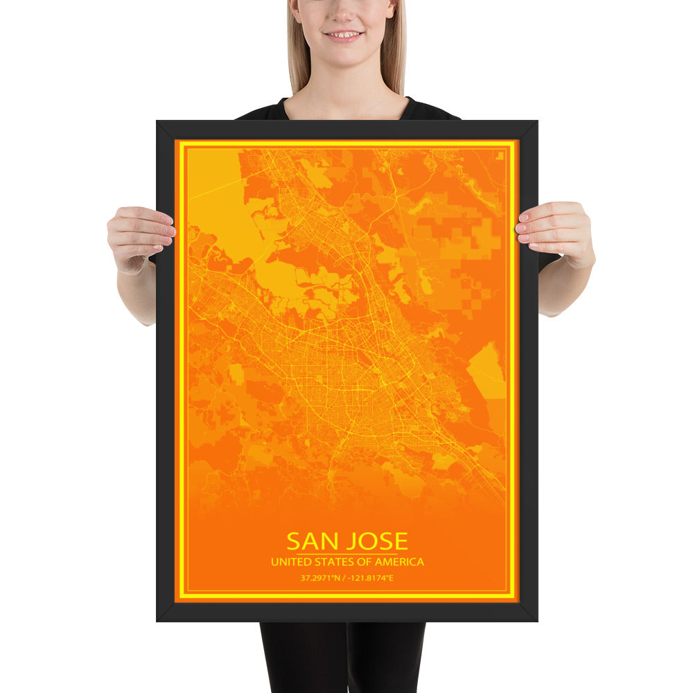 San Jose Orange and Yellow Framed Map