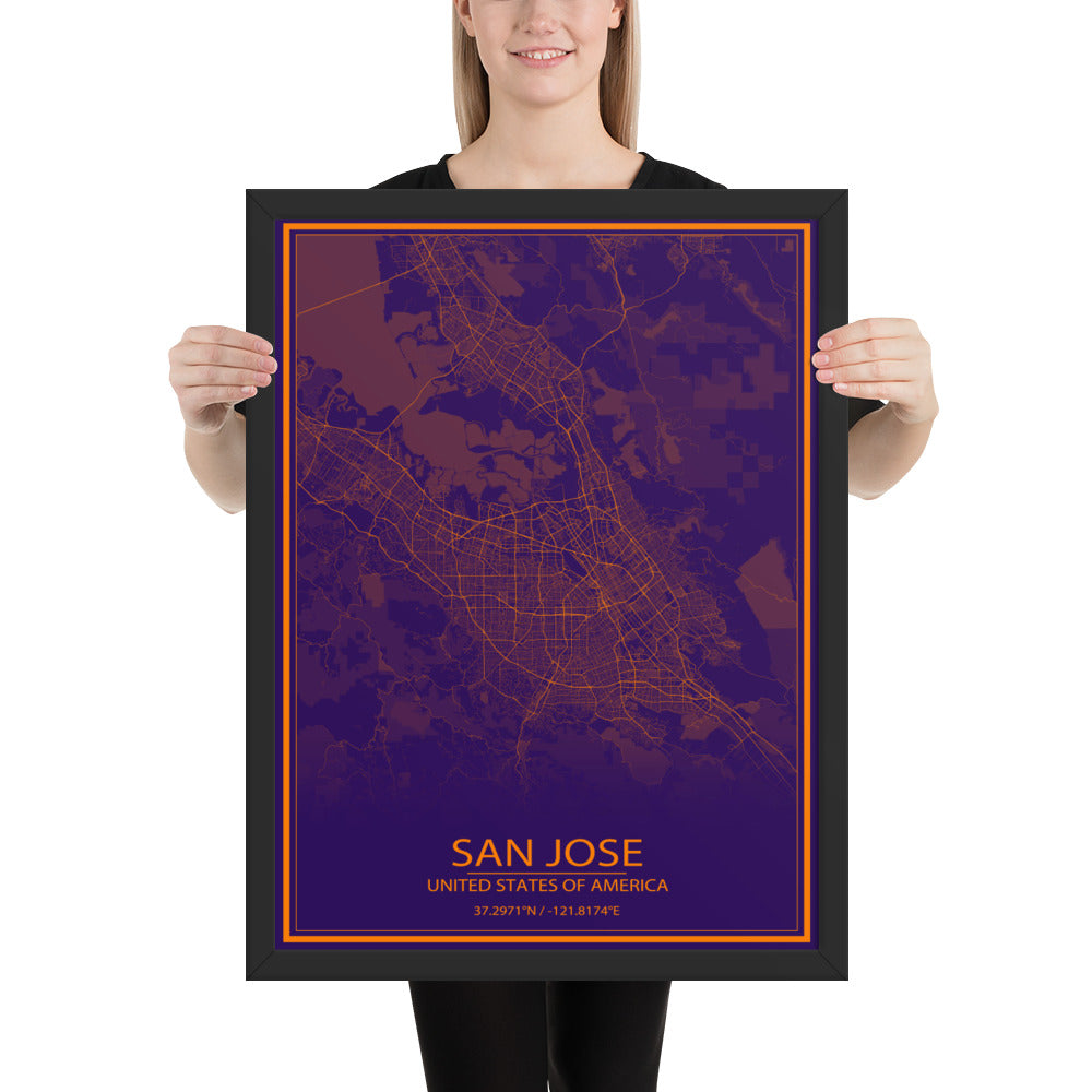 San Jose Purple and Orange Framed Map