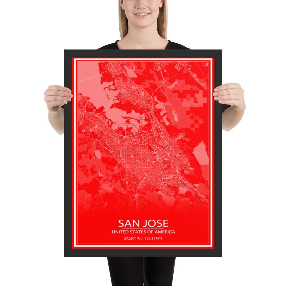 San Jose Red and White Framed Map