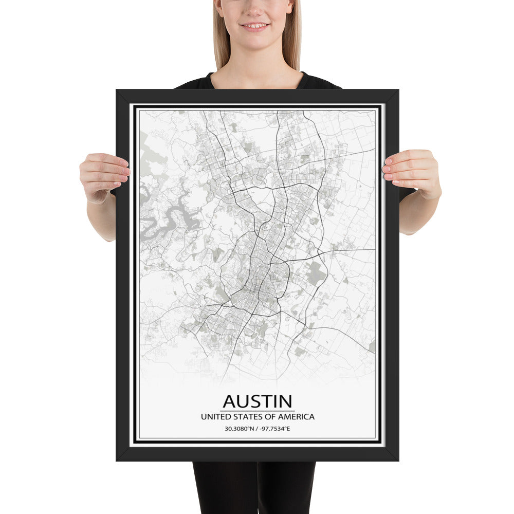 Austin White Framed Map