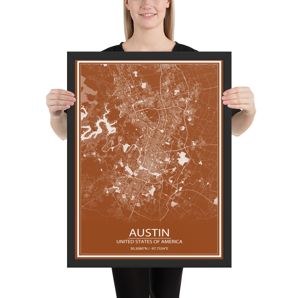 Austin Brown and White Framed Map