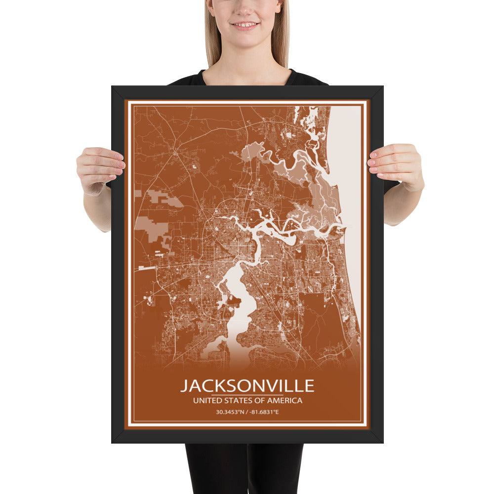 Jacksonville Brown and White Framed Map