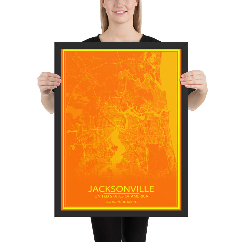 Jacksonville Orange and Yellow Framed Map