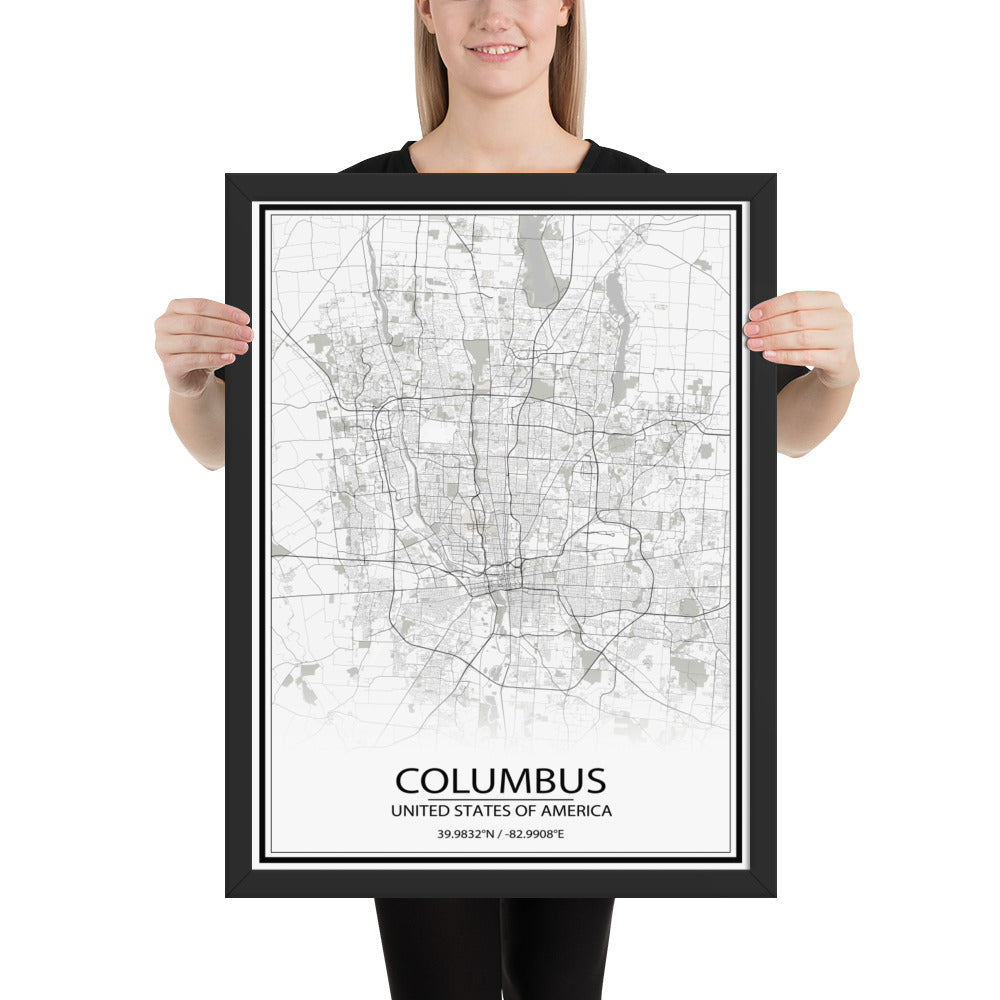 Columbus White Framed Map